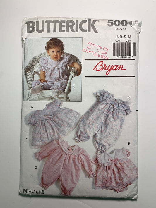 Butterick 5001 Baby/Infant Dress, Panties, Pants, Size NB_M, Uncut, Vintage 1990