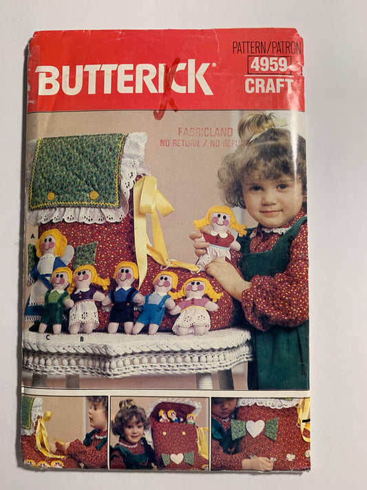 Butterick Sewing Pattern 4959 Craft Lined Shoe, Learning Toy, Mother, Girl, Boy, Uncut, Vintage 1987