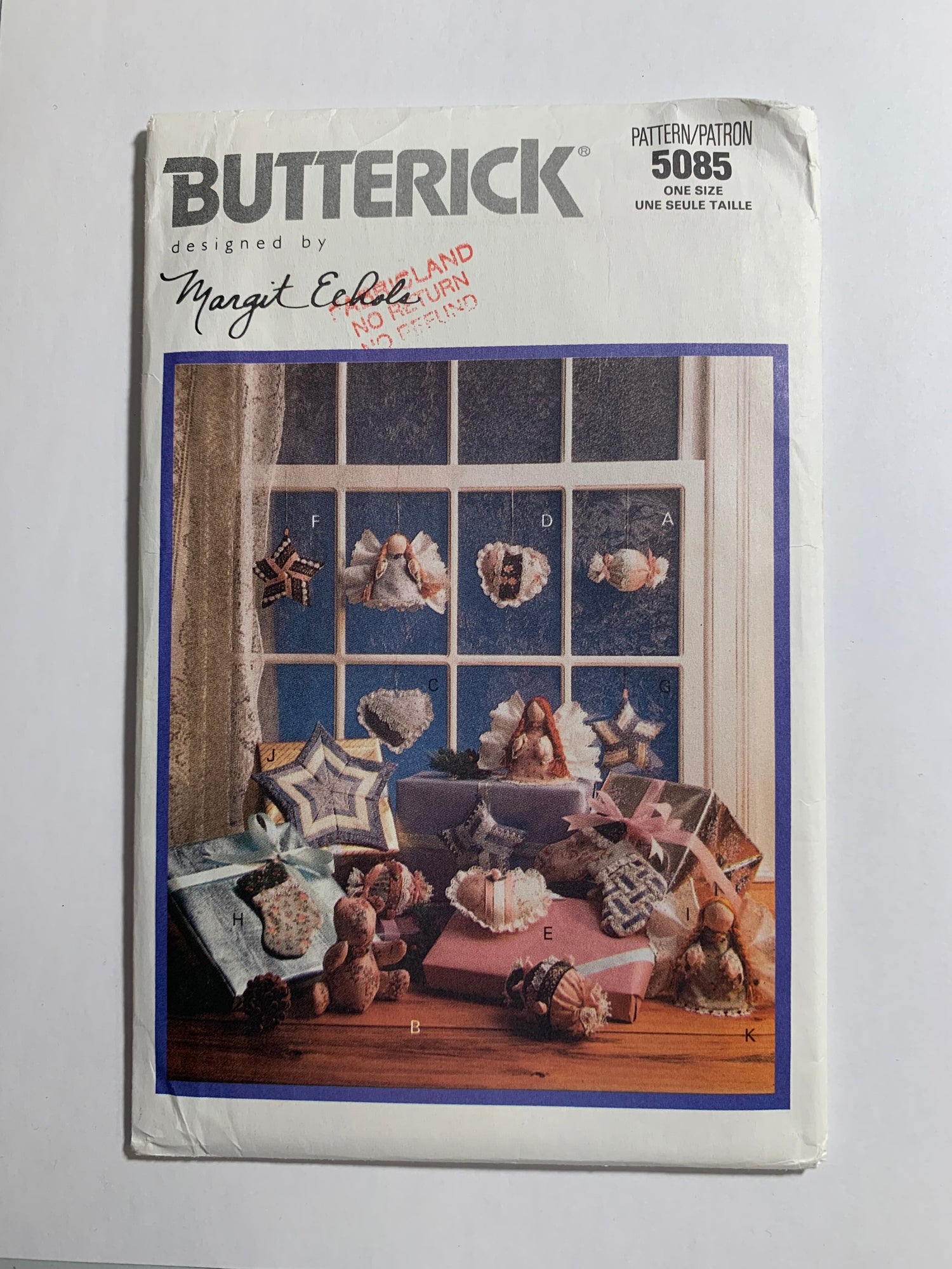 Butterick Sewing Pattern 5085 Craft Calico Christmas Ornaments, Decorations, 10 Variations, Star Topper, Uncut, Vintage 1990