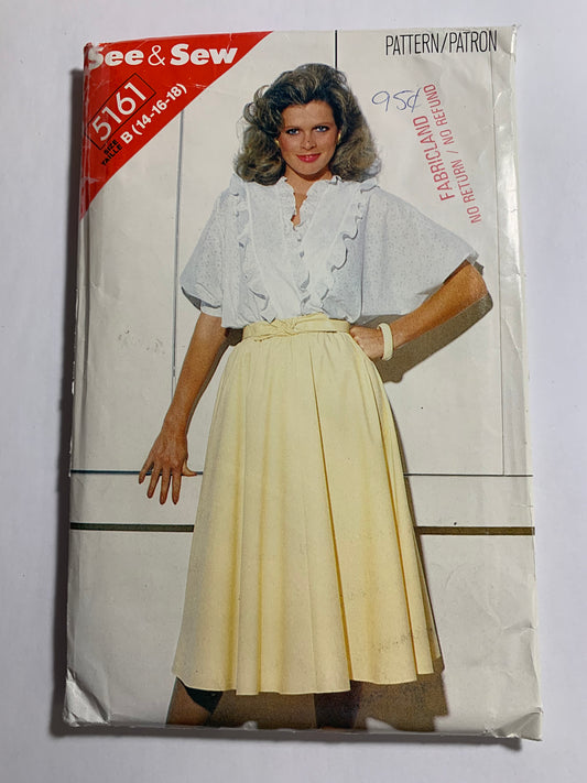 Butterick Sewing Pattern See & Sew 5161 Misses' Skirt, Blouse, Loose-Fitting, Ruffles, Short Sleeves, Flared Skirt, Size 14-18, Uncut, Vintage 1999