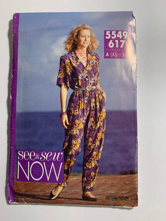 Butterick Sewing Pattern 5549 Misses'/Misses' Petite Shirt, Pants, Loose-Fitting, Collar, Shoulder Pads Pockets, Size 16-22, Uncut, Vintage 1991