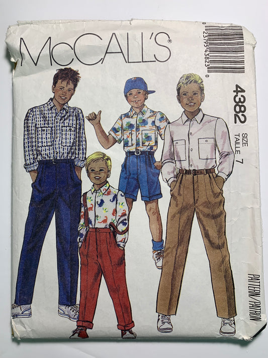 McCall's 4382 Boys' Shirt, Pants, Shorts, Size 7, Cut, Vintage 1989