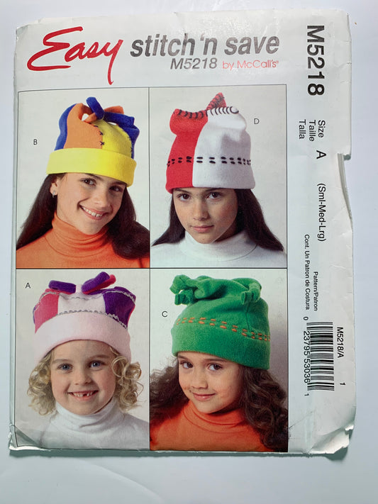 McCall's M5218 Children's Hats, Size S-L, Uncut, 2006