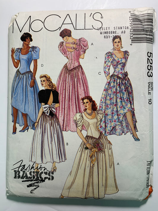 McCall's 5253 Misses' Bridesmaids' Gowns, Dress, Size 12, Uncut, Vintage 1991
