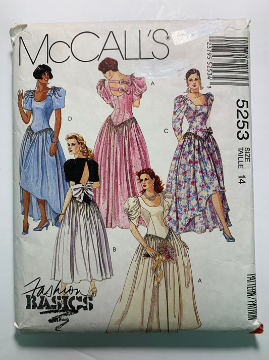 McCall's 5253 Misses' Bridesmaids' Gowns, Dress, Size 14, Cut, Vintage 1991