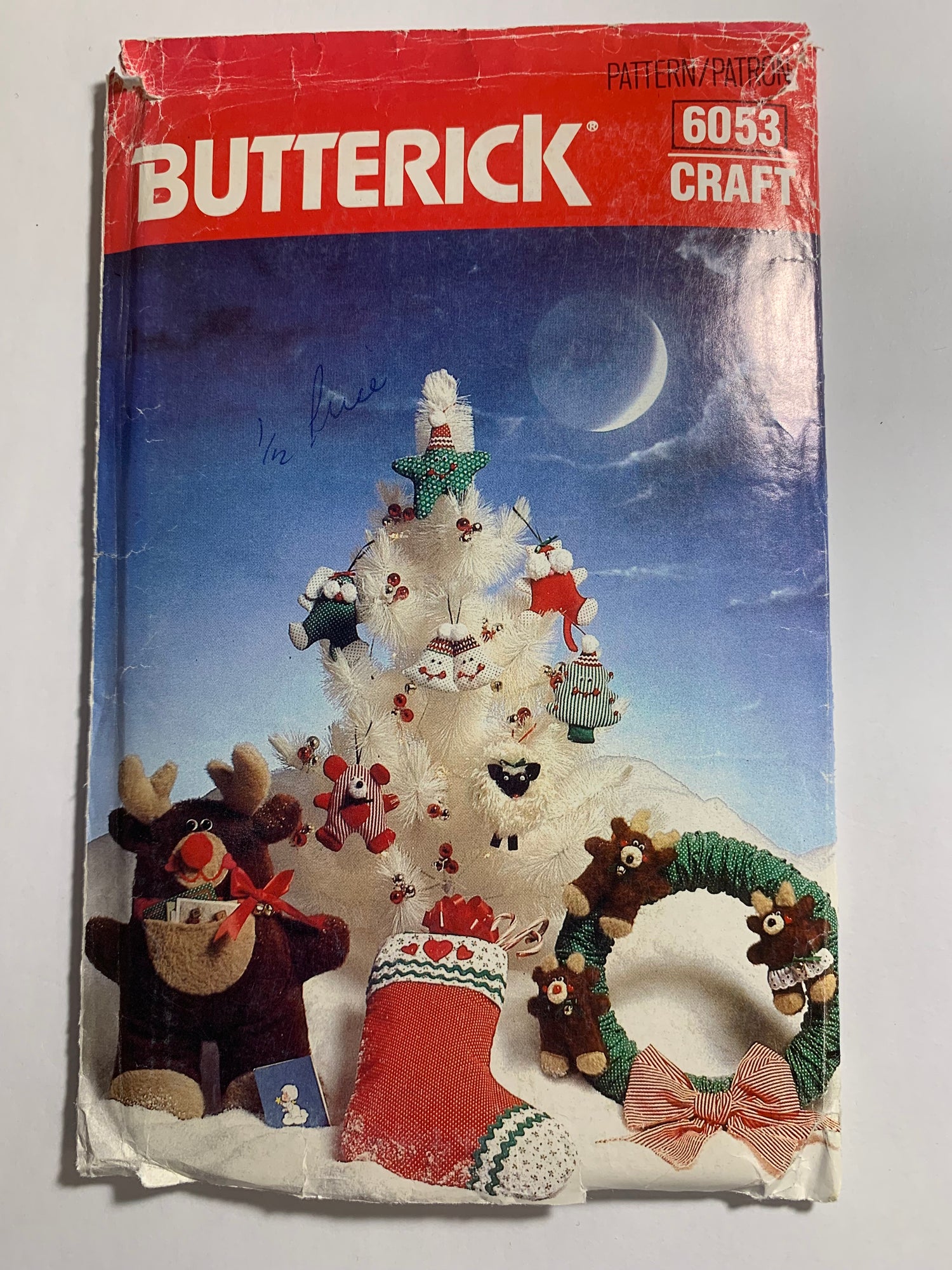 Butterick Sewing Pattern 6053 Craft Christmas Ornaments, Cardholder, Wreath, Stocking, Seven Variations, Uncut, Vintage 1993