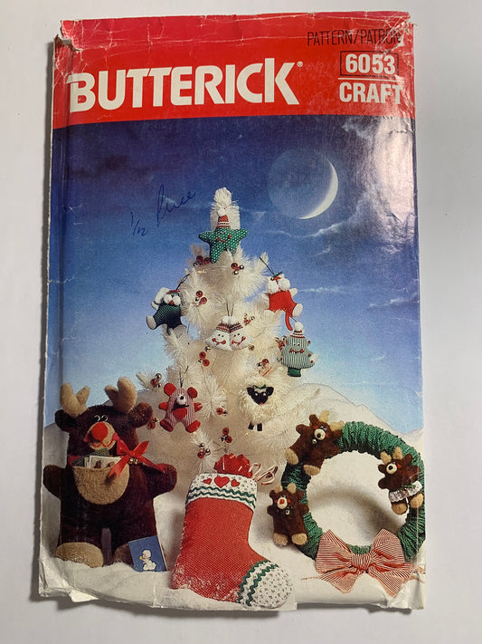 Butterick Sewing Pattern 6053 Craft Christmas Ornaments, Cardholder, Wreath, Stocking, Seven Variations, Uncut, Vintage 1993
