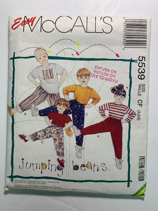 McCall's 5539 Boys', Girls' Top, Pants, Size 4-6, Cut, Vintage 1991