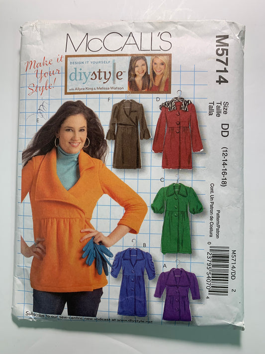 McCall's M5714 Misses' Unlined Jackets, Coats, Size 12-18, Uncut, 2008