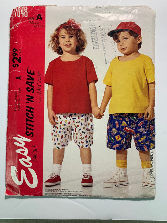 McCall's Stitch 'N Save 7048 Children's Top, Shorts, Size 2-4, Cut, Vintage 1994