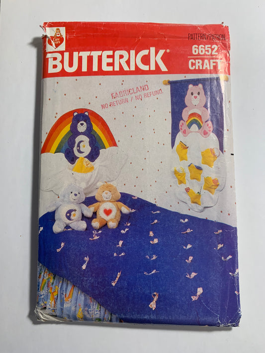 Butterick Sewing Pattern 6652 Crafts Bedtime Care Bear, Pajamas Headboard, Wall Hanging, Uncut, Vintage 1987