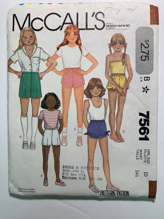 McCall's 7561 Girls' Shorts, Size 10, Cut, Vintage 1981