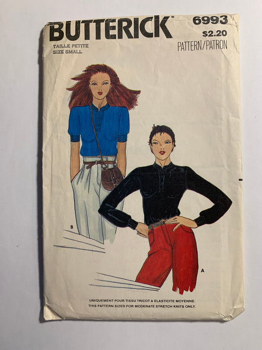 Butterick Sewing Pattern 6993 Misses' Top, Pullover, Long/Short Sleeves, Loose-Fitting, Stretch Knits Only, Size 8-10, Uncut, Vintage 1998