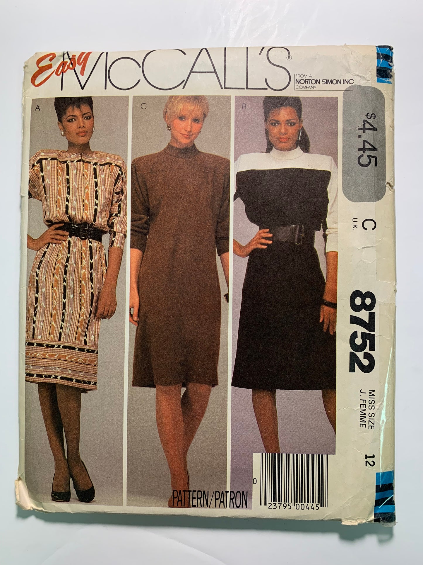 McCall's 8752 Misses' Dress, Size 12, Uncut, Vintage 1983