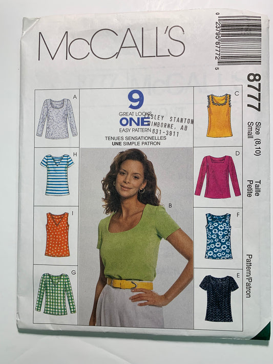 McCall's 8777 Misses' Top, Shirt, Size 8-10, Uncut, Vintage 1997