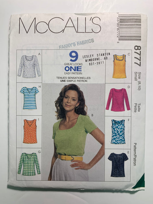 McCall's 8777 Misses' Top, Shirt, Size 8-10, Uncut, Vintage 1997