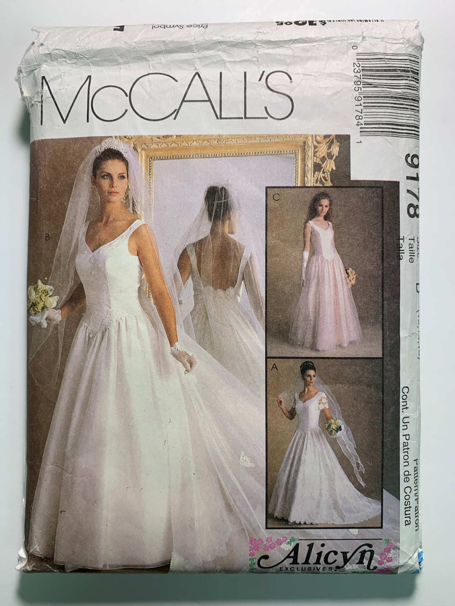 McCall's 9178 Misses' Bridal Wedding Gowns, Size 12-16, Cut, Vintage 1998