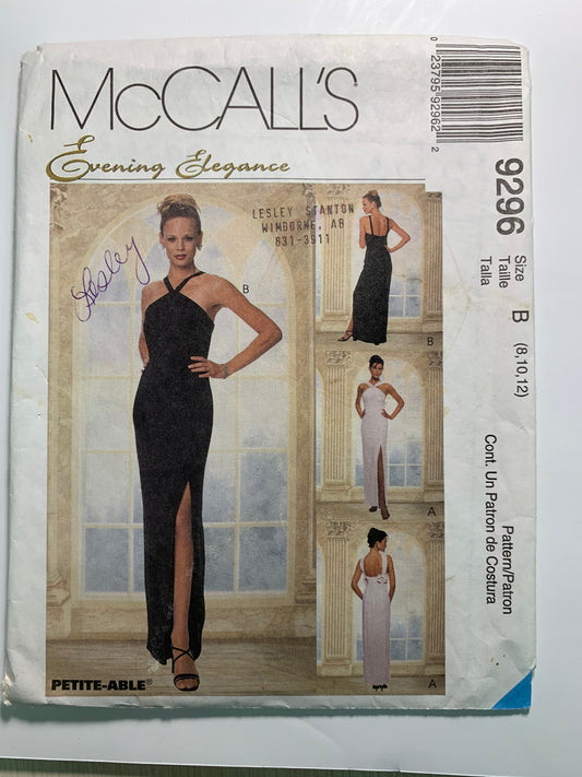 McCall's 9296 Misses' Lined Dress, Size 8-12, Cut, Vintage 1998