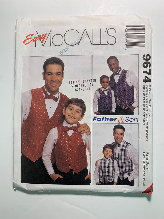 McCall's 9674 Children's, Boys', Men's Lined Vest, Bow Tie, All Sizes Included, Vintage 1998