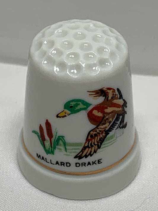 Thimble Souvenir, Gift, Mallard Drake, Duck, Porcelain, Sewing, Gold Trim