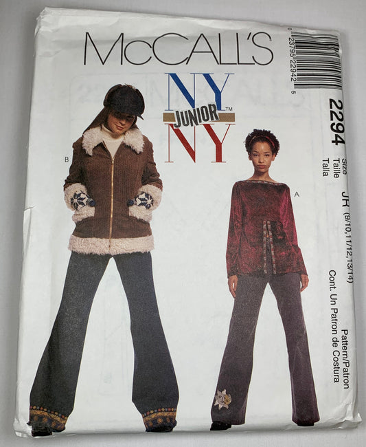 McCall's 2294 Junior's Lined Jacket, Top, Pants, Size 9-14, Uncut, Vintage 1999