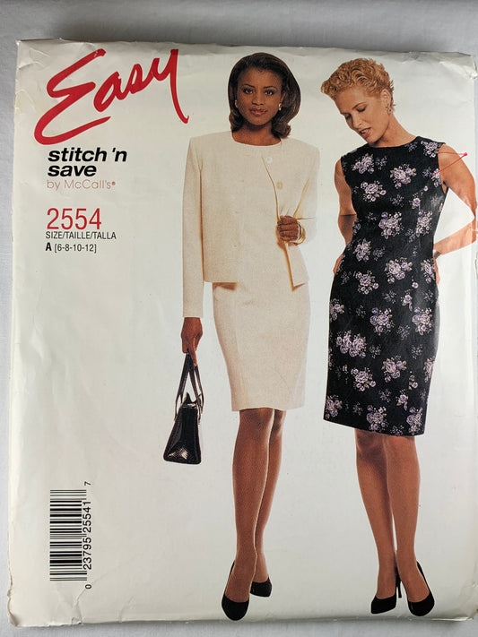 McCall's 2554 Stitch 'N Save Misses' Unlined Jacket, Dress, Size 6-12, Uncut, 2000