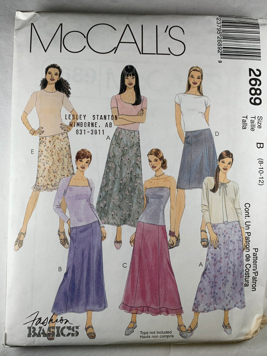 McCall's 2689 Misses' Skirt, Size 8-12, Uncut, 2000
