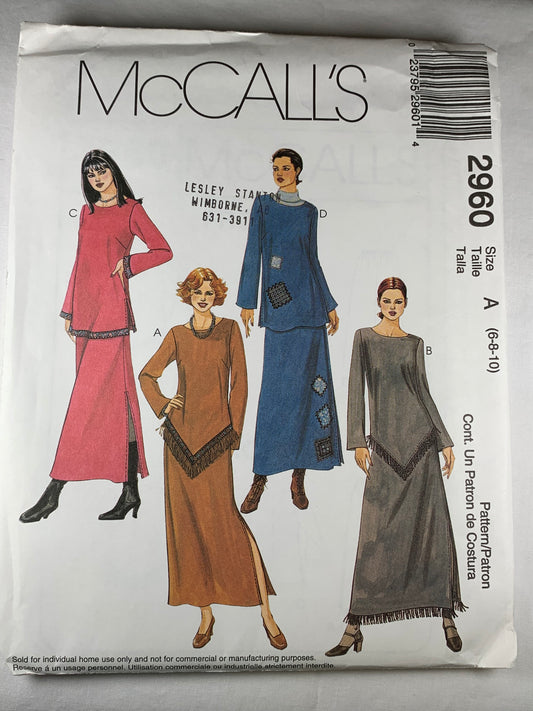 McCall's 2960 Top, Skirt, Size 6-10, Uncut, 2001