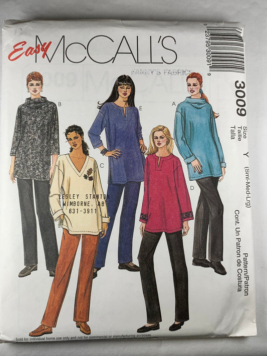 McCall's 3009 Misses' Petite Tops, Pull-On Pants, Size 8-18, Uncut, 2000