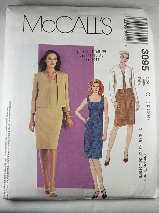 McCall's 3095 Misses' Dress, Lined Jacket, Size 10-14, Uncut, 2001
