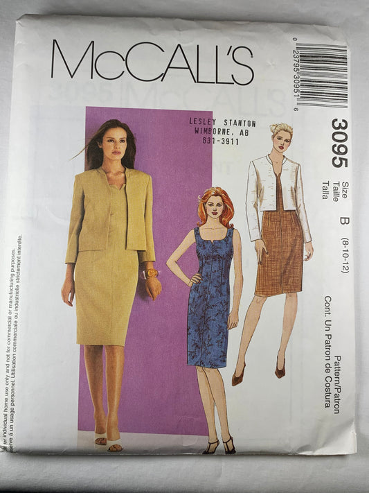 McCall's 3095 Misses' Dress, Lined Jacket, Size 8-12, Uncut, 2001