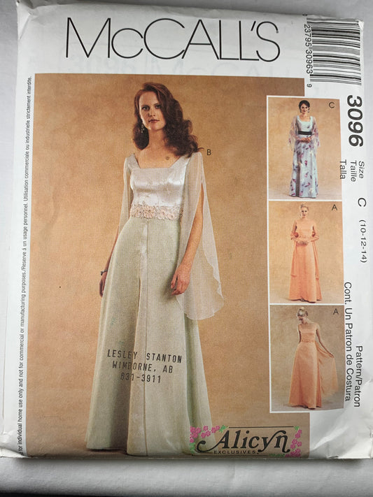 McCall's 3096 Misses' Petite Gowns, Size 10-14, Uncut, 2001