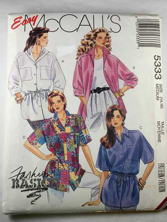 McCall's 5333 Misses' Shirts, Size 14-16, Uncut, Vintage 1991