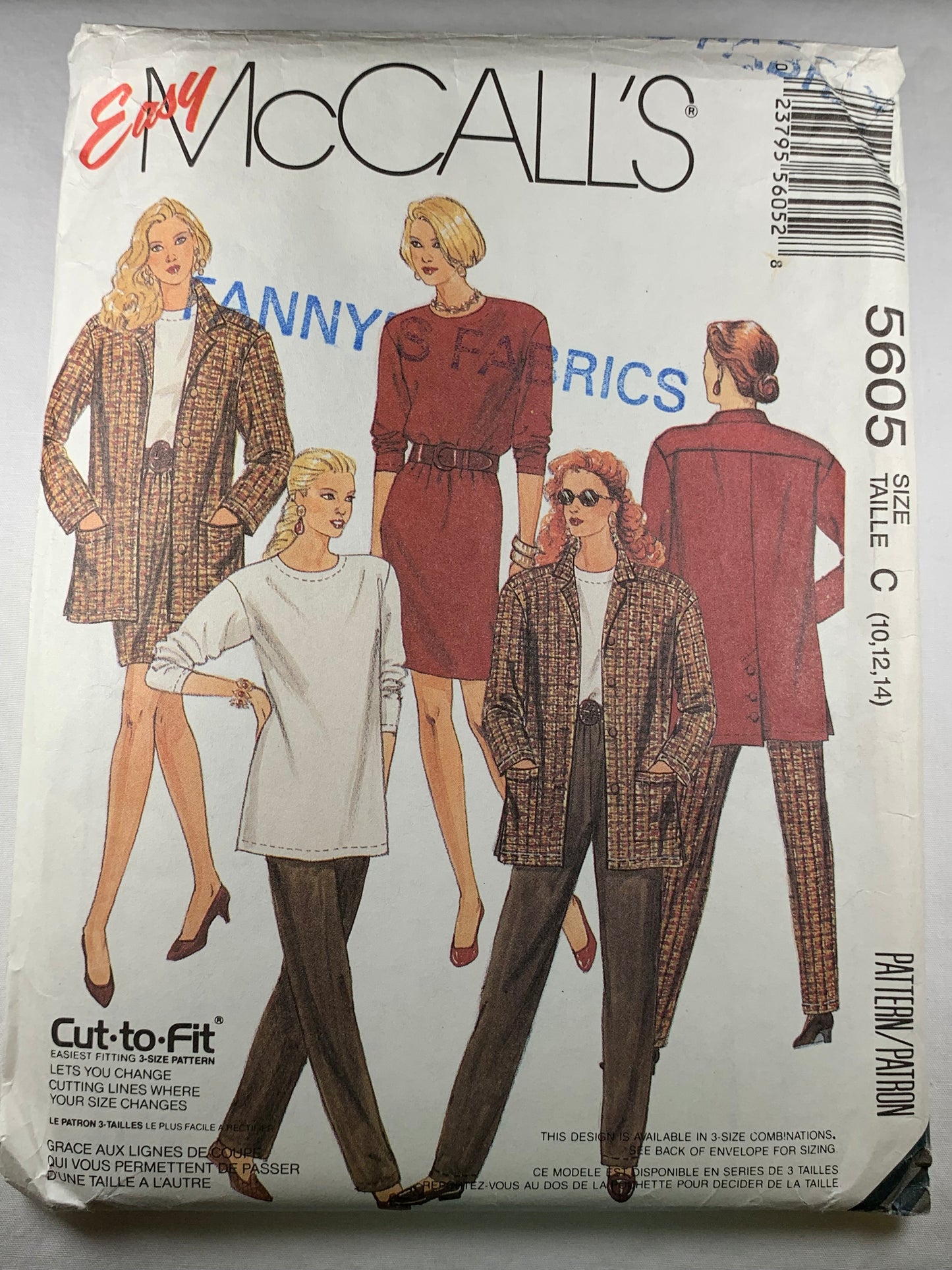 McCall's 5605 Misses' Unlined Jacket, Top, Skirt, Pants, Size 10-14, Uncut, Vintage 1991