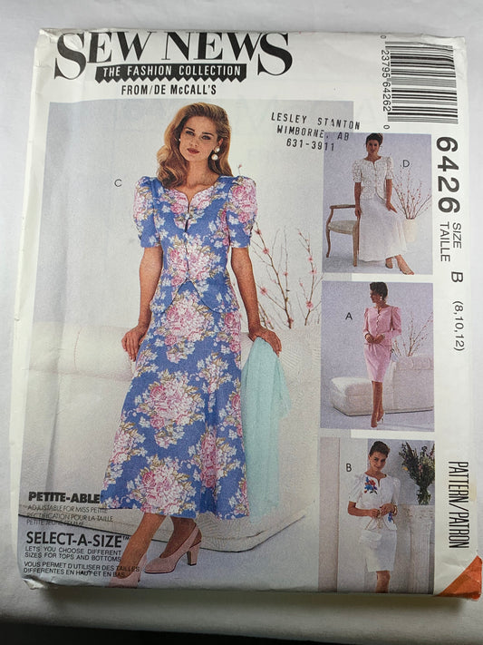 McCall's 6426 Misses' Jackets, Skirts, Size 8-12, Uncut, Vintage 1993