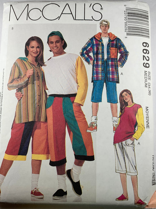 McCall's 6629 Misses' Men's Jacket, T-Shirt, Shorts, Size 34-36, Uncut, Vintage 1993