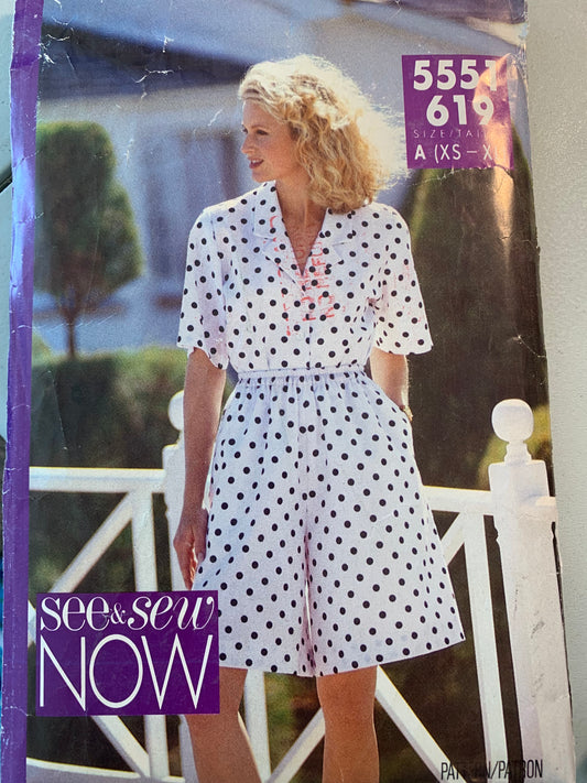 Butterick Sewing Pattern See & Sew 5551 Misses'/Misses' Petite Shirt, Shorts, Loose-Fitting, Shoulder Pads, Pockets, Size 6-22, Uncut, Vintage 1991