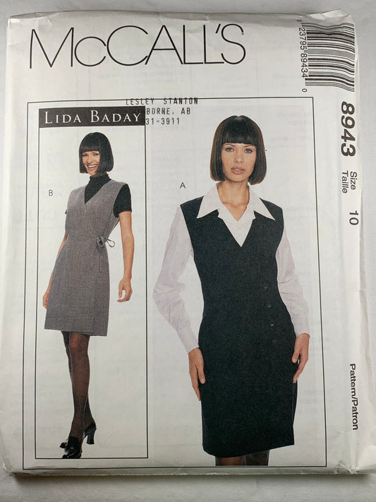 McCall's 8943 Misses' Lined Jumper, Blouse, Size 10, Uncut, Vintage 1997
