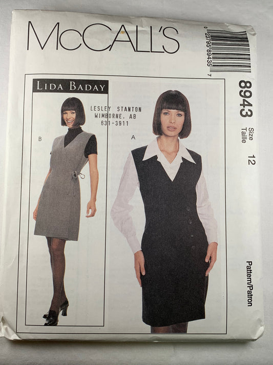 McCall's 8943 Misses' Lined Jumper, Blouse, Size 12, Uncut, Vintage 1997