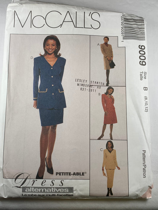 McCall's 9009 Misses' Unlined Jacket, Dress, Skirt, Size 8-12, Uncut, Vintage 1997
