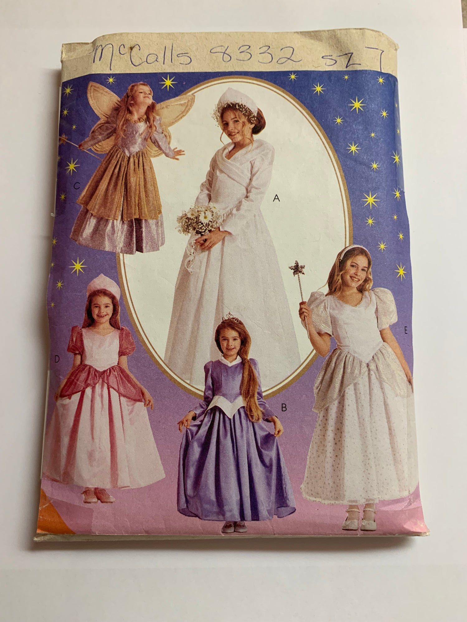 McCall's Sewing Pattern 8332 Girl's Storybook Costumes, Halloween, Dress-Up, Cinderella, Fairy God Mother, Snow White, Size 7, Cut, Vintage 1997