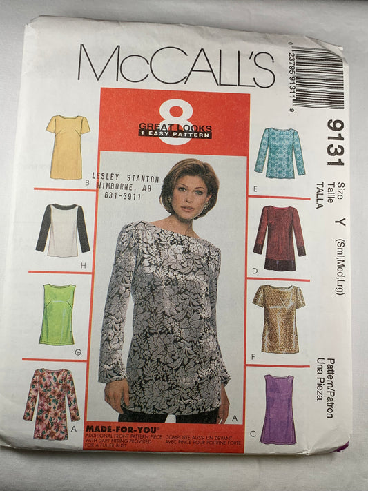 McCall's 9131 Misses' Top, size 8-18, Uncut, Vintage 1997