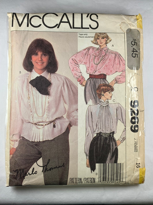 McCall's 9269 Misses' Blouses, Size 16, Cut, Vintage 1984