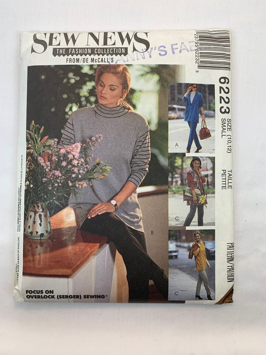 McCall's 6223 Misses' Unlined Cardigan, Vest, Tunic, Pants, Size 10-12, Uncut, Vintage 1992