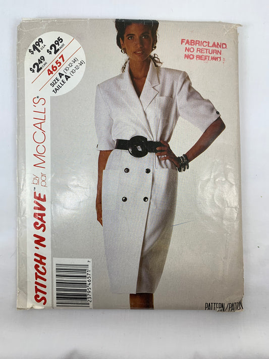 McCall's 4657 Misses' Dress' Size 10-14, Uncut, Vintage 1990