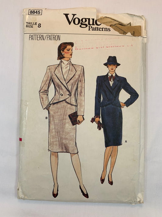 Vogue 8845 Misses' Jacket, Skirt, Size 8, Cut, Vintage 1980