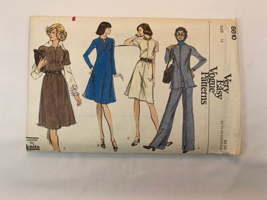 Vogue 8810 Misses' Dress, Tunic, Pants, Size 14, Cut, Vintage 1974