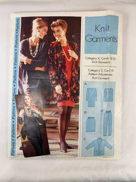 Sewing Step-By-Step Knits Garments, Category 2 Cards 19, Dress, Top, Skirt, Pants, Jacket, Size XS-XL, Cut, Vintage 1993