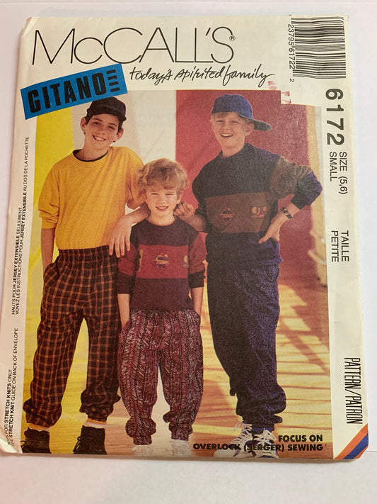 McCall's Sewing Pattern 6172, Children's/Boys' Top, Pull-On Pants, Loose-Fitting, Stretch Knit Only, Elastic Waist, Size 5-6, Uncut, Vintage 1992