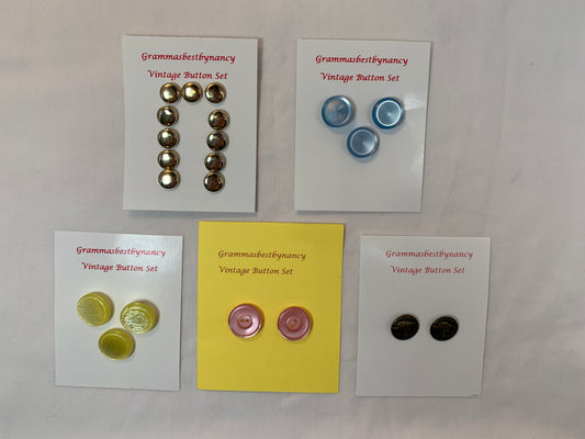 Vintage Buttons, Shank, Flat 2 Holes, Pink, Yellow, Blue, Gold Metal, Plastic, Buffalo, Bison, Scrapbooking, Crafts, Hobbies, Collectible